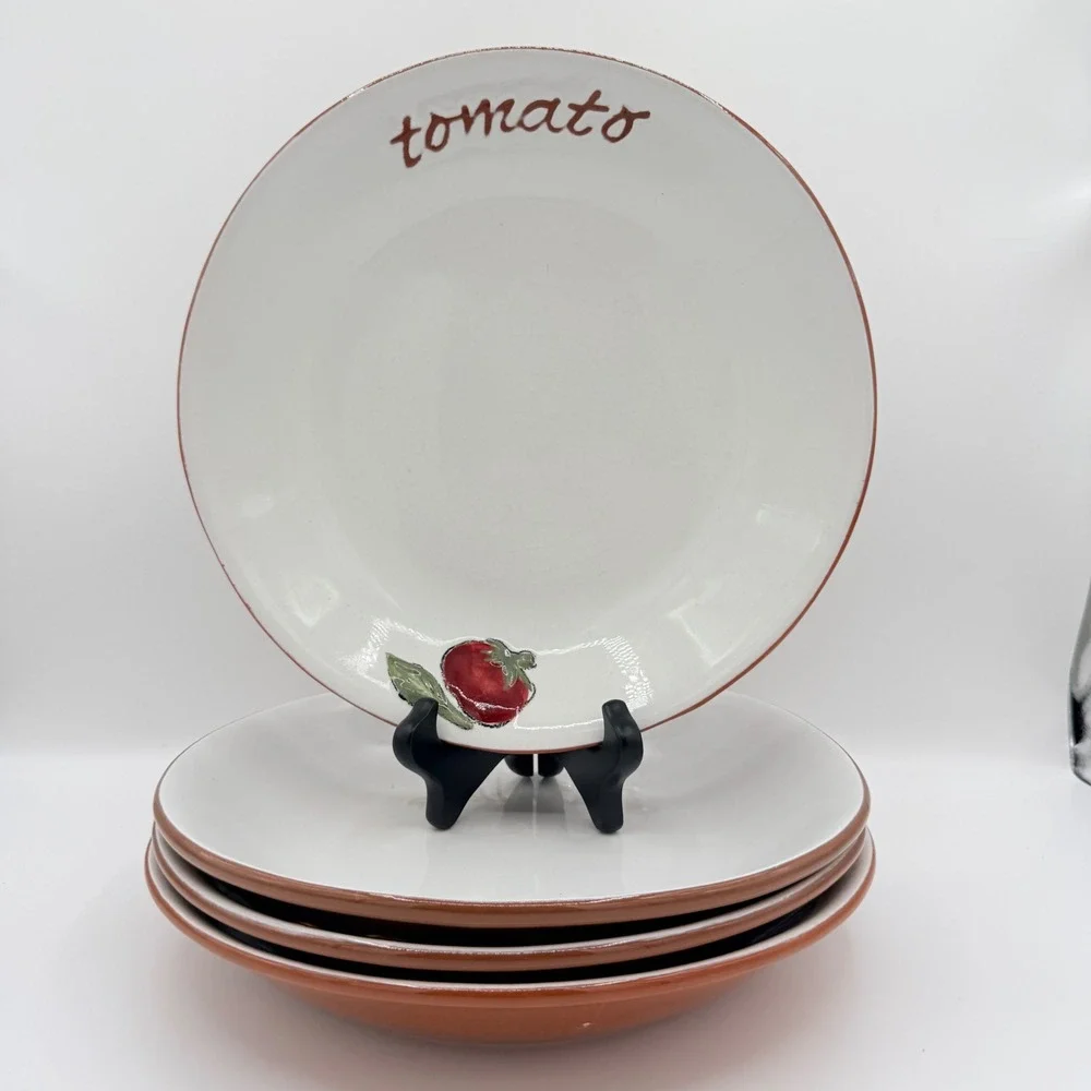 Pottery Barn Cafe Pasta Bowls Set of 4 Tomato Garlic Eggplant Parmesan 10